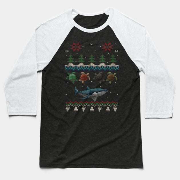 Ugly Ocean Christmas Sweater Baseball T-Shirt by AnotheHero